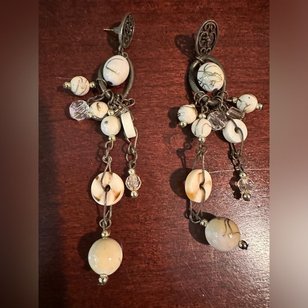 2 pair of long beaded chandelier earrings